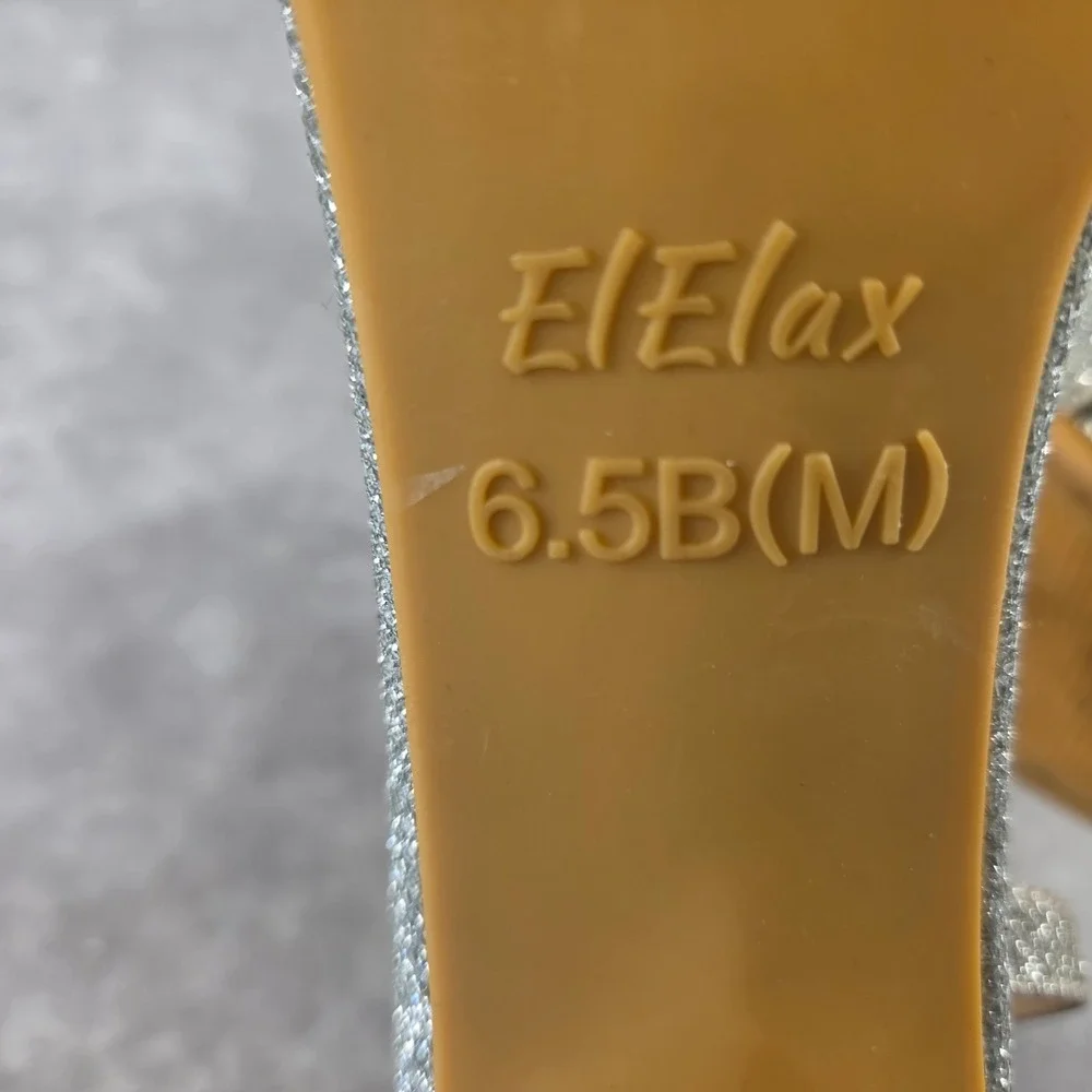 ElElax Womens Silver Glitter Block Heel Ankle Strap Sandals 6.5B(M)